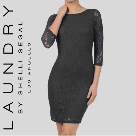 Laundry By Shelli Segal Black Lace Lined Party Cocktail Zip Dress Women's Size 8 - Picture 1 of 9